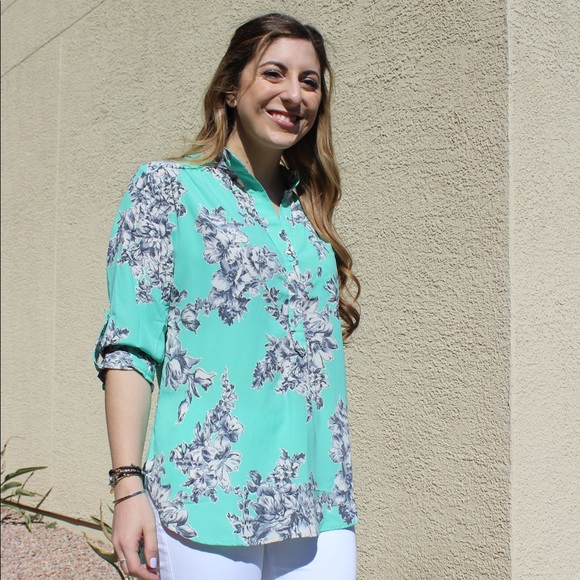 Teal Floral Blouse - Picture 4 of 7